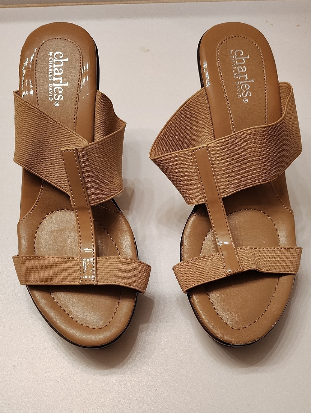 Charles by Charles David espadrille jute wedge sandals in black and tan size 7B